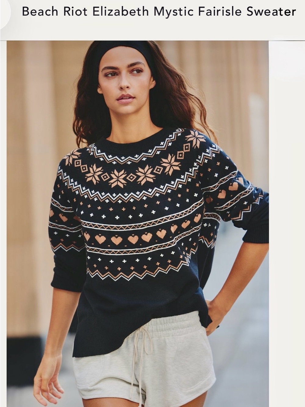 Beach Riot Black Fair Isle Crewneck Sweater with Tan and White Motifs